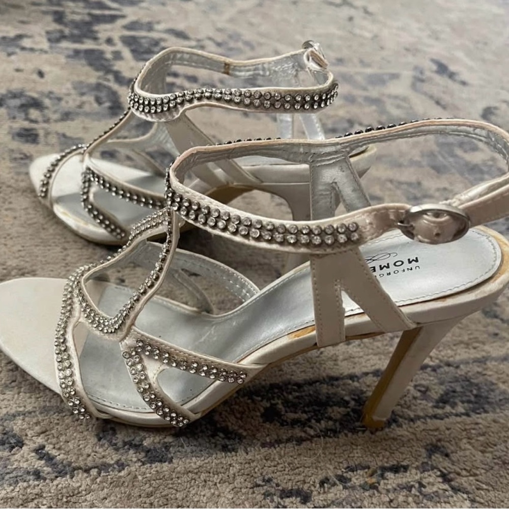 Chic White Rhinestone Heels by Moments - Picture 2 of 3